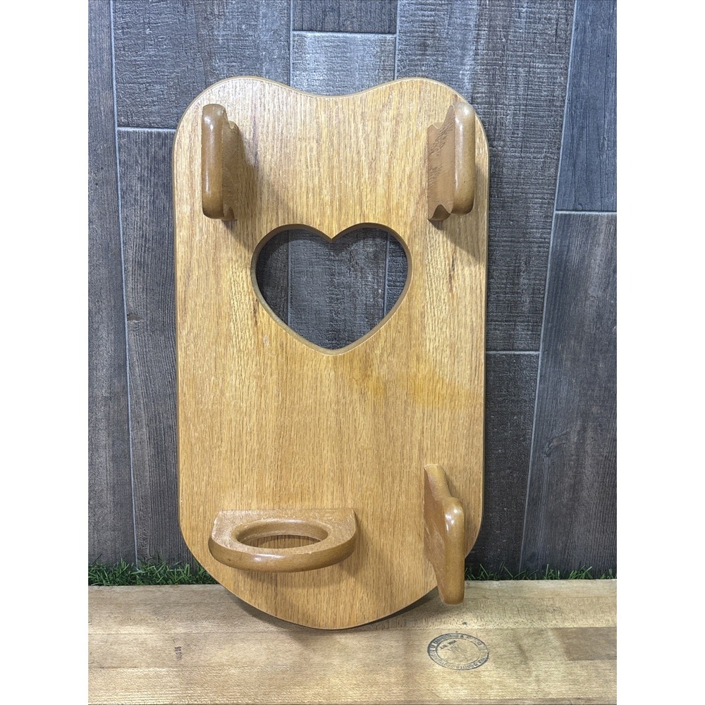Vintage 1980s 90s Wooden Wall Mount Hair Tool Organizer Heart